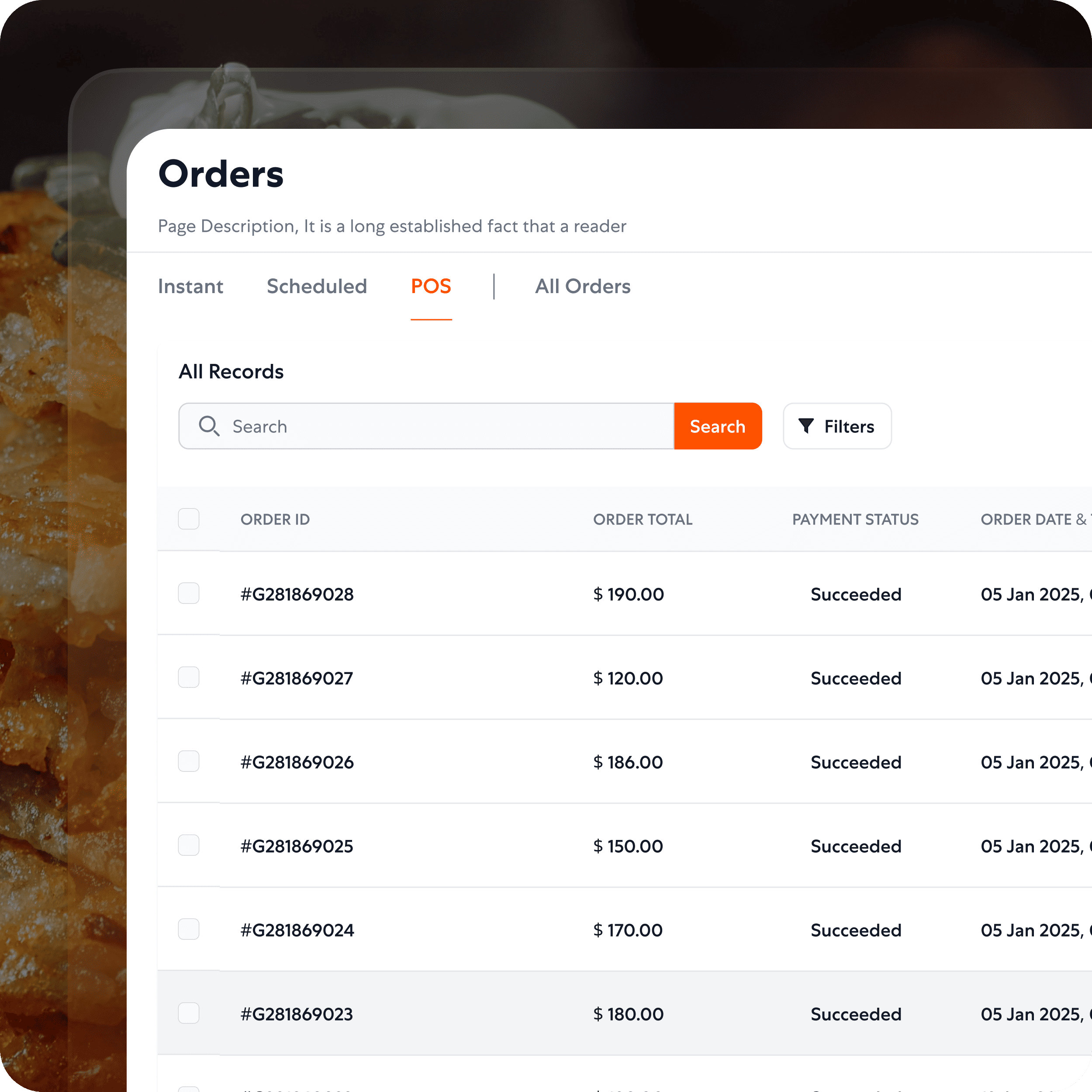 Restaurant order management dashboard displaying order details.
